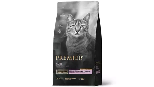 PREMIER Cat Adult Salmon&Turkey Корм сух.филе лосося,индейка д/кошек 400г