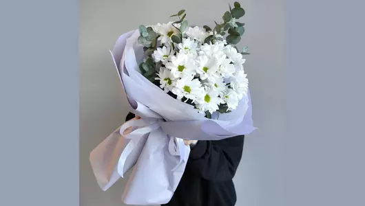 "Лавандовый раф" Букет с&nbsp;кустовой хризантемой ромашка FMART by flowwow