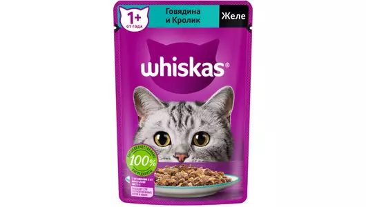 WHISKAS 75гр Корм для кошек Желе Говядина и Кролик