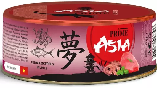 Влажный корм PRIME ASIA для любых кошек ТУНЕЦ С ОСЬМИНОГОМ в желе, 85&nbsp;гр.