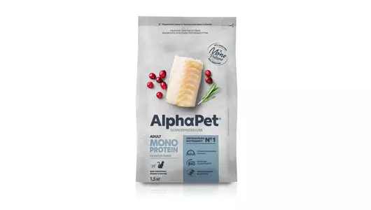 ALPHAPET MONOPROTEIN Adult Корм сух.белая рыба д/кошек 1,5кг