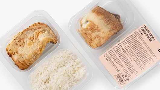 Камбала жареная с рисом басмати