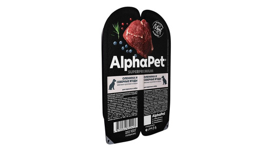 Влажный полнорационный корм AlphaPet Superpremium для собак, оленина и северные ягоды, мясные кусочки в соусе 100г
