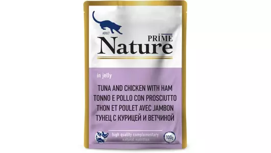 PRIME NATURE 100гр Корм для кошек Тунец с курицей и ветчиной (пауч)