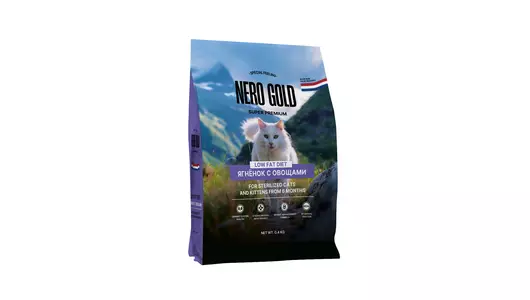 NERO GOLD super premium Полнорационный сухой корм для стерилизованных кошек и котят с мясом ягненка и овощами, 400г