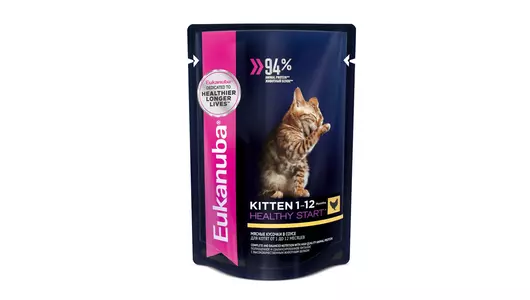 Влажный корм Eukanuba для любых котят всех пород, курица в соусе 85 гр