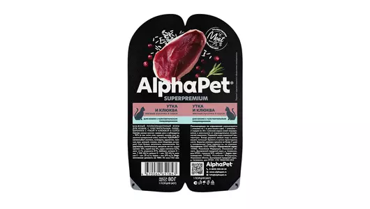 ALPHAPET Adult Sensitive Корм влаж.утка,клюква д/кошек с чувств.пищевар.лам.80г