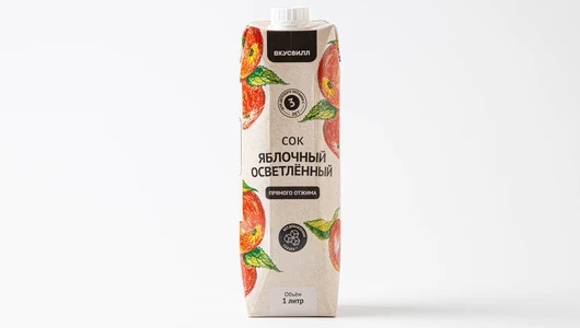 Сок яблочный осветлённый, 1 л, тетра пак