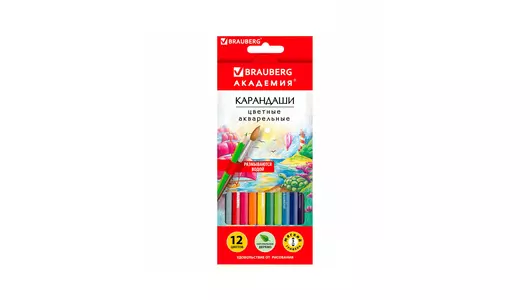Карандаши цветные Brauberg Академия акварельные шестигранные 12 цветов