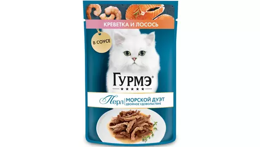 Влажный корм Гурмэ Перл Мясной Дуэт для взрослых кошек, со вкусом креветки и лосося, нежное филе в соусе, 75&nbsp;г