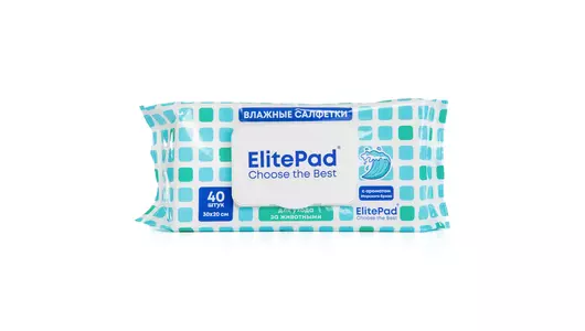 ELITEPAD Влажные салфетки очищающие для собак и кошек с ароматом морского бриза, 30х20см, 1уп/40шт