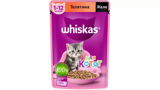 WHISKAS 75гр Корм для котят Желе Телятина