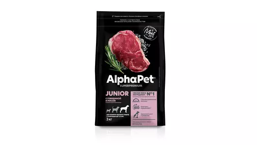 ALPHAPET Junior Корм сух.говядина с рисом д/щенков крупных пород с 6 мес. до 1,5лет 3кг