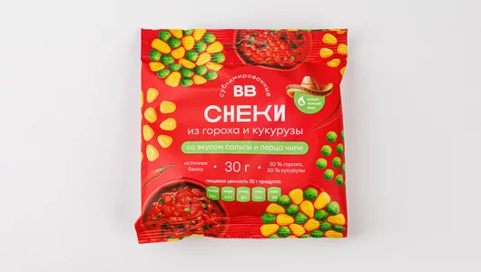 Снеки из кукурузы и гороха со вкусом сальсы и перца чили