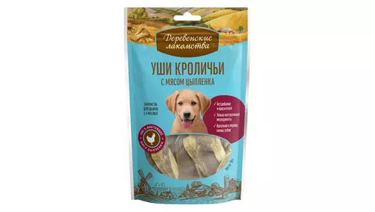 ДЕРЕВЕНСКИЕ ЛАКОМСТВА Уши кроличьи с мясом цыпленка д/щенков 90г