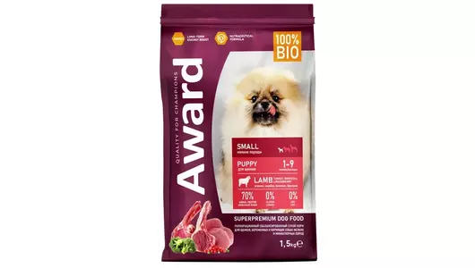 AWARD Puppy Small Корм сух.ягненок,индейка,брокколи,брусника д/щенков,бер.и корм.сук мелк.пор.1,5кг