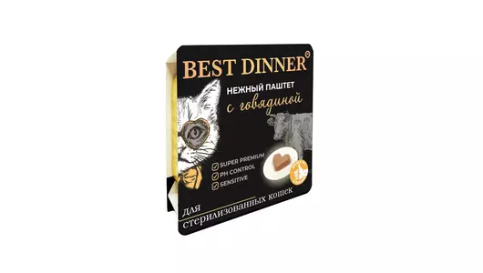 Влажный корм Best Dinner, нежный паштет для стерилизованных кошек с говядиной 100гр