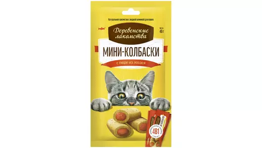 ДЕРЕВЕНСКИЕ ЛАКОМСТВА Мини-колбаски с пюре из лосося д/кошек 4х10г