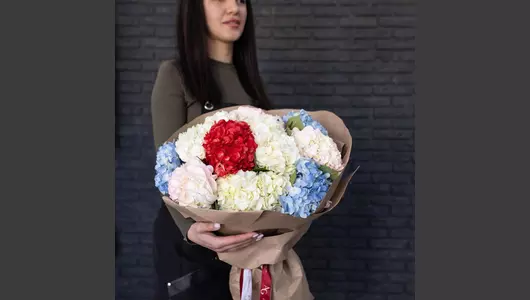 Букет из&nbsp;11 гортензий микс