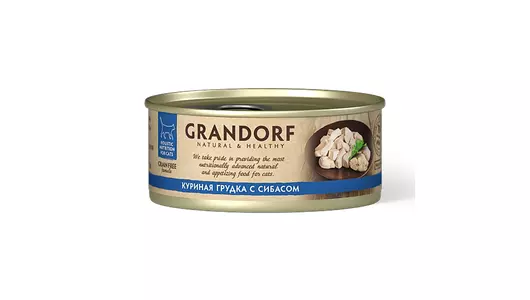 GRANDORF Корм влаж.куриная грудка с сибасом д/кошек конс.70г
