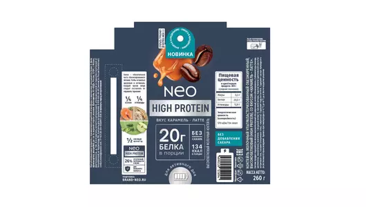 Молочный коктейль Neo High Protein высокобелковый карамельный латте без&nbsp;добавления сахара 260 г
