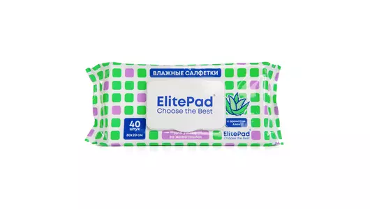 ELITEPAD Влажные салфетки очищающие тканевые для собак и кошек с ароматом алоэ, 30х20см, 1уп/40шт
