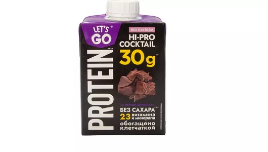 Коктейль молочный Let`s Go Шоколад безлактозный протеиновый 0% 500 г