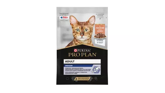PRO PLAN Indor Корм влаж.лосось соус д/кошек живущих в помещении пауч 85г