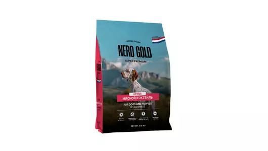 NERO GOLD super premium Полнорационный сухой корм для собак и щенков «Мясной коктейль», 500г