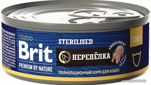 BRIT 100гр Корм для стерилизованных кошек Premium by Nature с мясом перепёлки
