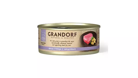 GRANDORF Корм влаж.филе тунца с мидиями д/кошек конс.70г
