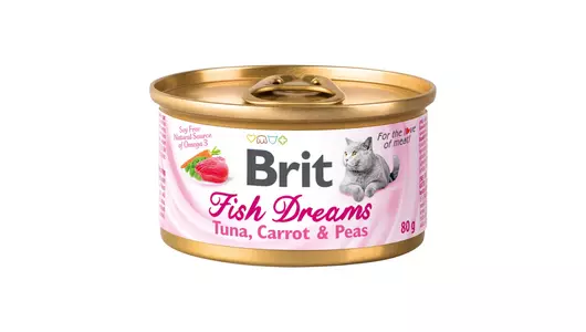 Влажный корм для кошек Brit Fish Dreams, с тунцом, морковью и горошком 80 г (кусочки в соусе)