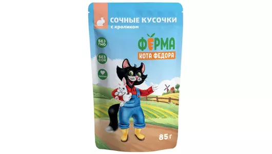 Влажный корм Мнямс сочные кусочки для любых кошек с кроликом Ферма линия Кот Федор 85г