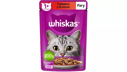 WHISKAS 75гр Корм для кошек Рагу Говядина и Ягненок