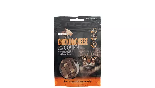 GREENWOOD INSTINCT TREATS Лакомство для кошек «Курица и сыр», кусочки, 50гр