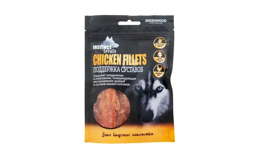 GREENWOOD INSTINCT TREATS Лакомство для собак «Куриное филе. Поддержка суставов», ломтики, 80гр