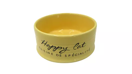 DUVO+ Миска для животных керамическая, "Happy Cat", жёлтая, 10.5см/300мл (Бельгия)