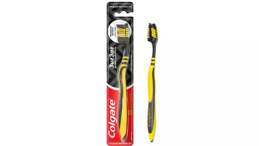 Зубная щетка Colgate ЗигЗаг Древесный уголь средней жесткости (желтая)