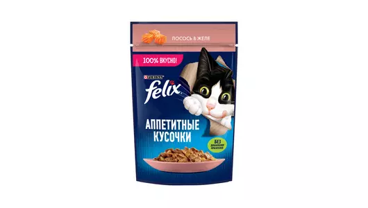 FELIX 75гр Корм для кошек Лосось аппетитные кусочки в желе пауч