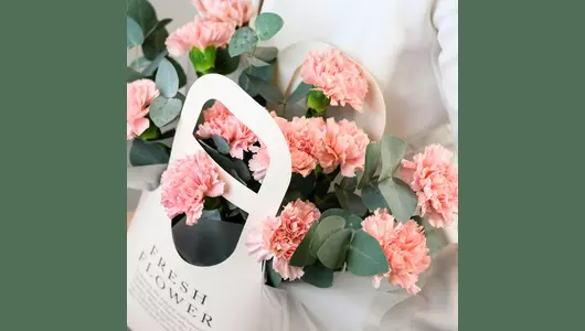 Композиция в&nbsp;сумочке «Розовые сны» из&nbsp;11 диантусов с&nbsp;эвкалиптом FMART by flowwow