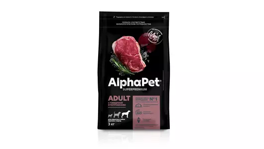 ALPHAPET Adult Корм сух.говядина с потрошками д/собак крупных пород 3кг