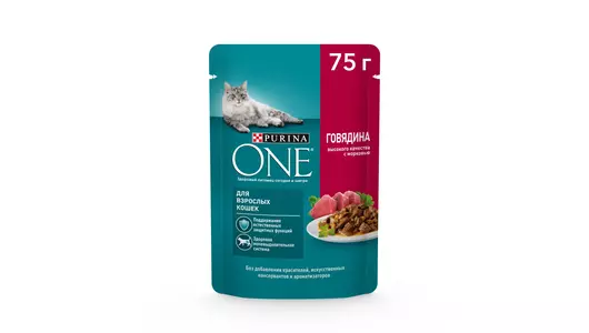 Влажный корм для взрослых кошек Purina ONE, в соусе с говядиной и морковью, 75&nbsp;г