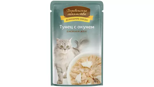 Влажный корм для кошек "Деревенские лакомства" Тунец с окунем в нежном желе, пауч 70&nbsp;гр