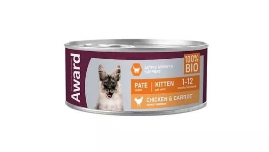 AWARD Kitten Корм влаж.паштет из курицы с морковью д/котят конс.100г