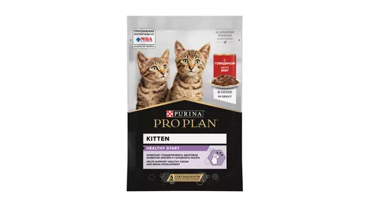PRO PLAN Healthy Start Kitten Корм влаж.говядина соус д/котят пауч 85г