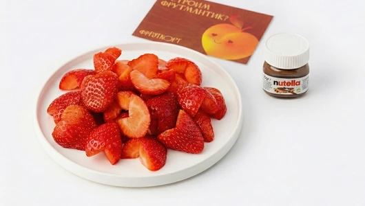 Валентинка (клубника сердце) с&nbsp;нутеллой и&nbsp;открыткой