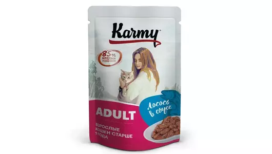 Корм KARMY 80гр для кошек Лосось в соусе ADULT (пауч)