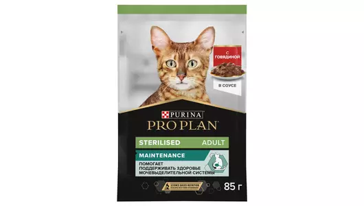 PRO PLAN  85гр Для кошек кастриров. и стерилиз. Говядина в соусе (пауч)
