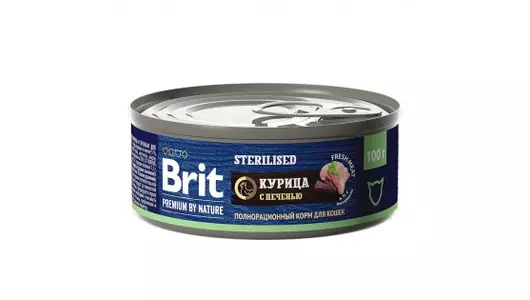 BRIT 100гр Корм для стерилизованных кошек Premium by Nature с мясом курицы и печенью