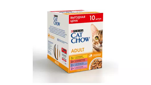CAT CHOW Корм для взрослых кошек ADULT СПЕЦИАЛЬНАЯ ЦЕНА (10x85гр)(паучи)